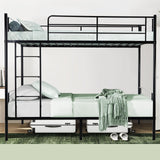 QUJEON Bunk Bed,Bunk Bed Twin Over Twin for Kids Teens Adults,Metal Bed Frame with Ladders and Guardrail,Sturdy Literas Heavy Duty Metal Slats,No Spring Box Required,Black QUJEON