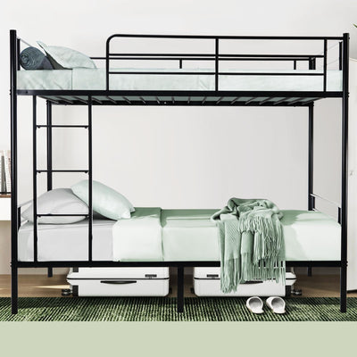 QUJEON Bunk Bed,Bunk Bed Twin Over Twin for Kids Teens Adults,Metal Bed Frame with Ladders and Guardrail,Sturdy Literas Heavy Duty Metal Slats,No Spring Box Required,Black