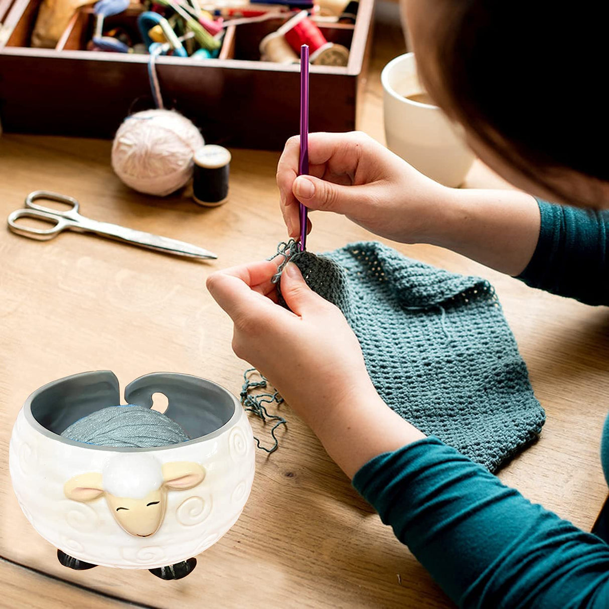 Weabetfu Sheep Ceramic Yarn Bowl Knitting Yarn Bowl Handmade Craft Knitting Bowls Crocheting and Knitting Supplies Organizer,Perfect for Mother's Day and Christmas Gift Weabetfu