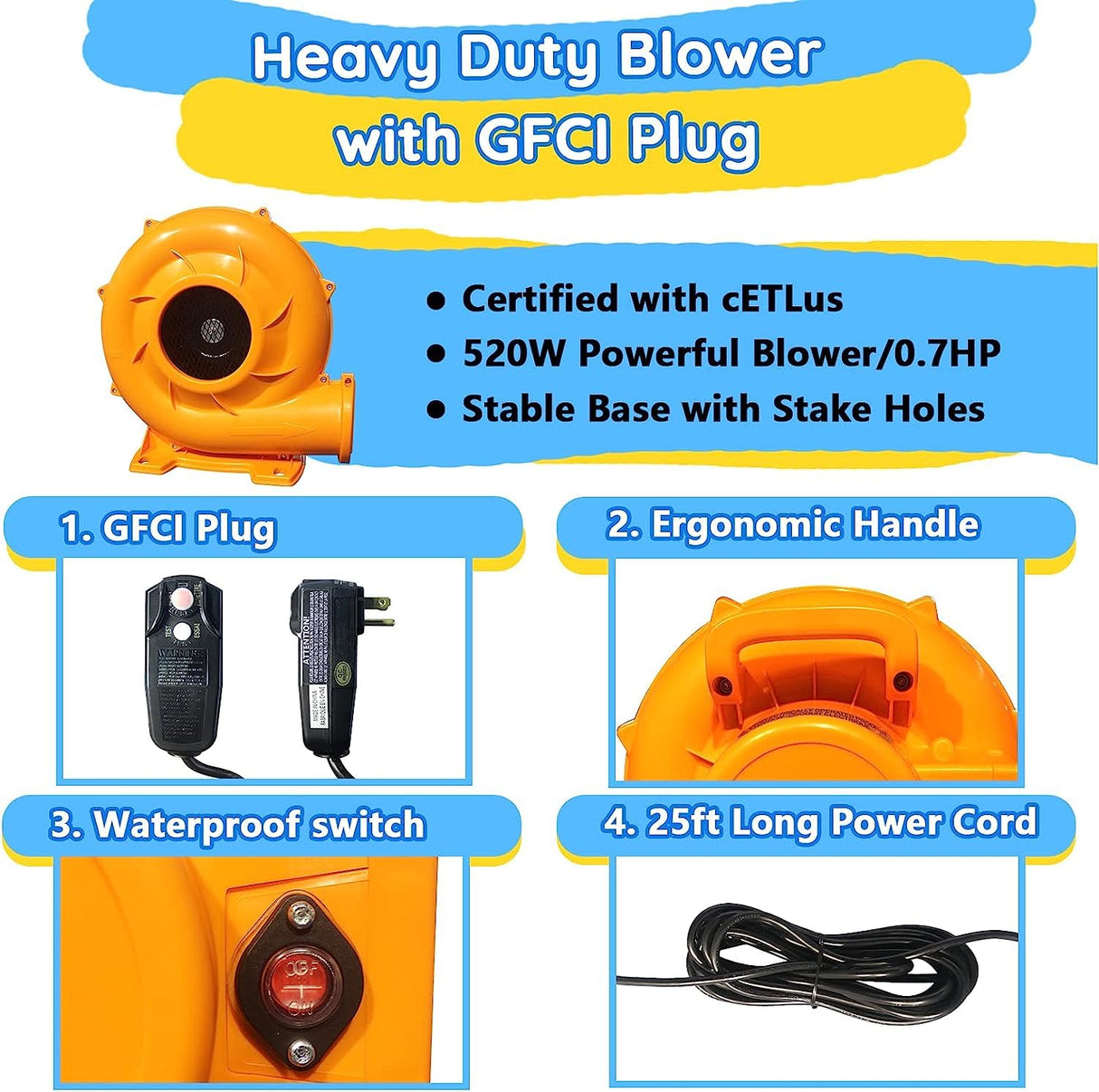 Causeair Inflatable Bounce House with Double Slide,Dolphin Styling,Splashing Pool,Double Water Cannon,Climbing Wall,Heavy Duty GFCI Blower,Inflatable Water Park Slide for Kids Backyard Summer causeair