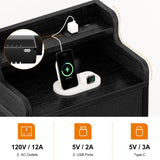 REAHOME Dresser for Bedroom with Charging Station and LED Lights, 6 Drawers Dresser Black Chest of Drawers with Shelves, Tall Night Stand with Sturdy Steel Frame & Wood Top for Bedroom - Black Grey REAHOME