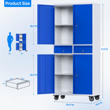 METAN 71" H 2 Drawer Metal Storage Cabinet with Locking Doors,Steel Rolling Tool Storage Cabinet with 2 Adjustable Shelves for Garage,Home, Office, Kitchen Assembly Required (Grey Blue) METAN