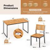 Tangkula 7 Piece Outdoor Dining Set for 6, Acacia Wood Rectangular Dining Table & 6 Armless Chairs w/Metal Frame, Umbrella Hole, Farmhouse Dining Furniture Set for Garden Porch Poolside Tangkula