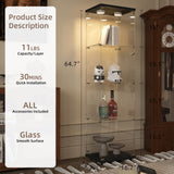 Beauty4U Glass Display Cabinet with Light, 4 Shelves, Curio Cabinets for Living Room, Bedroom, Office, Black Floor Standing Glass Bookshelf, Quick Installation Beauty4U