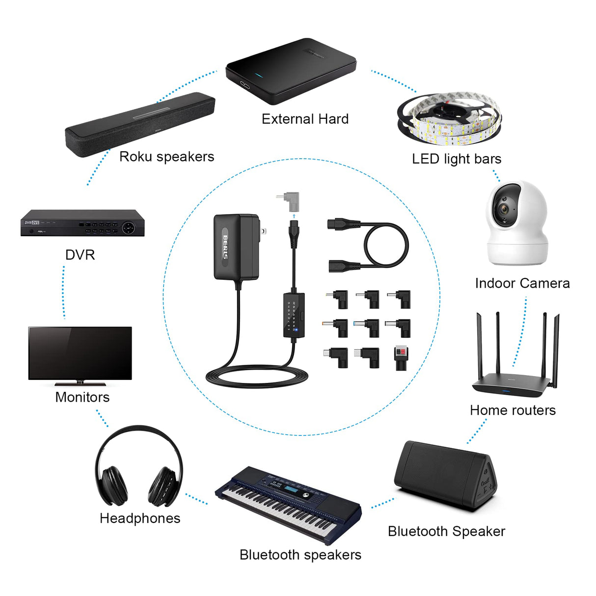 24W AC Adapter Multi Volt Replacement Switching Power Supply DC Plug Cord 12V 5V 6V 7V 8V 9V 10V 11V 13V 14V 15V 16V 17V 18V 19V 20V, Universal Adapters for Routers Speakers CCTV and LED Strip IBERLS