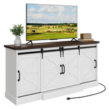 DWVO 63'' Buffet Storage Cabinet, 32'' Tall Farmhouse Sideboard Cabinet with Power Outlets and Sliding Doors, Large Coffee Bar Cabinets for Kitchen, Living Room, White/Brown DWVO