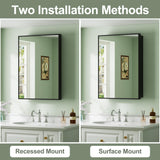 Buruis 14"x 24" Framed Medicine Cabinet with Mirror, Recessed or Wall Mounted Bathroom Cabinet, Adjustable Tempered Glass Shelves, Left/Right Open Reversible, No Assembly Required, Black Buruis