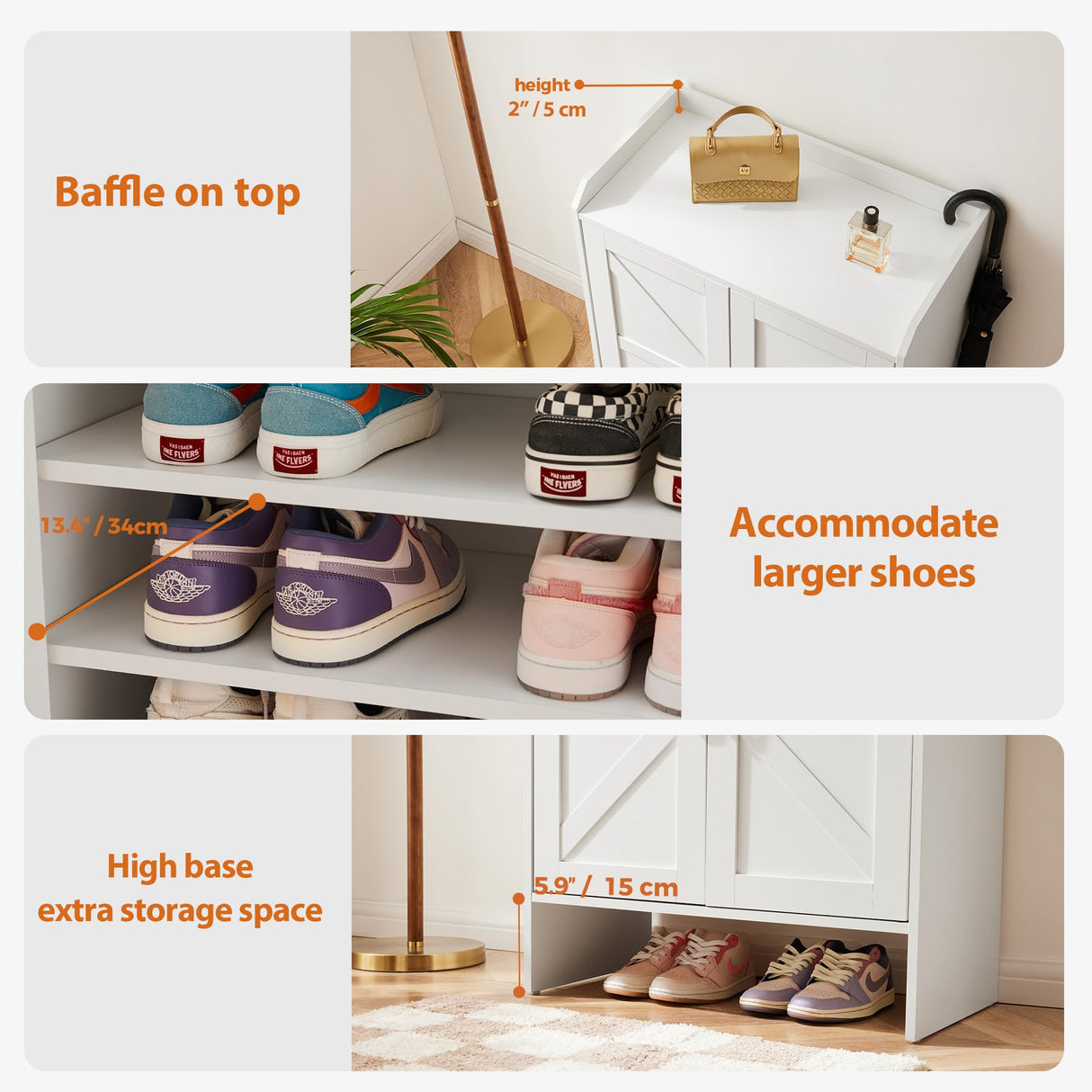 Mericonia Farmhouse Shoe Cabinet with Doors, Modern Large 5-Tier Shoe Storage Cabinet with Adjustable Shelves, Wooden Shoe Organizer for Entryway, Hallway, Closet, Bedroom, Living Room, White Mericonia