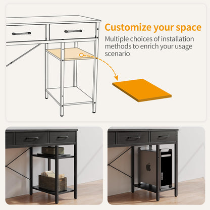 CubiCubi 47 Inch Computer Desk with 3 Drawers and Storage Shelves, Small Home Office Desk, Study Writing Table, Simple Desk for Bedroom, Black - WoodArtSupply