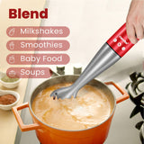 COMFEE' Immersion Hand Blender, Brushed Stainless Steel, 2-Speed, Multipurpose Stick Blender with 200 Watts, 600ml Mixing Beaker and Whisk, Perfect for Baby Food, Smoothies, Sauces and Soups, Red COMFEE'