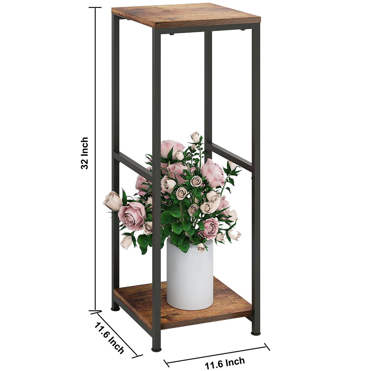 NOAMOO 32 inch Tall Metal Wood Plant Stand, Tier Potted Plant Shelf for Indoor, Flower Pot Holder for Corner Living Room Patio Balcony Garden, Kitchen and Bathroom Display Rack, Brown NOAMOO