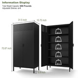 COFaR 5 Tier Black Metal Storage Cabinet, Free Standing with 2 Doors, 4 Adjustable Shelves and Legs, Cupboard Metal Cabinet for Living Room, Kitchen, Dining Room, Office COFaR