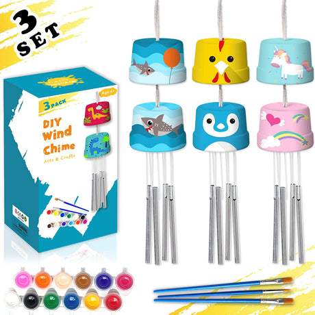 3-Pack DIY Wind Chime Kits- Arts and Crafts for Boys Girls Kids Ages 8-12 4-8 6-8 5-7 3-5, Construct & Paint Birthday Holiday for Kids HOSKO