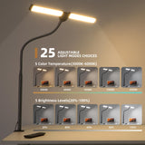 Led Desk Lamp for Home Office, Eye-Care Architect Light with Clamp, Smart Double Head Computer Monitor Table Clip Lamp, Adjustable Flexible Gooseneck, 25 Lighting Models, Task lamp, Black Motumen