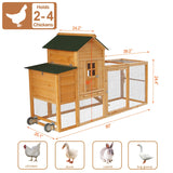 80’’ Large Chicken Coop with Wheels,Mobile Chicken House for 2-4 Chickens,Wooden Waterproof Hen House with Nesting Box,Run,Tray for Chicken Rabbit Duck Feelway
