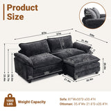 VINGLI 87" Convertible Sectional Sofa,L-Shape Deep Seat Sofa Couch for Living Room,Modern Chenille 2 Seat Loveseat Sofa with Ottoman for Small Space(Black, 87") VINGLI