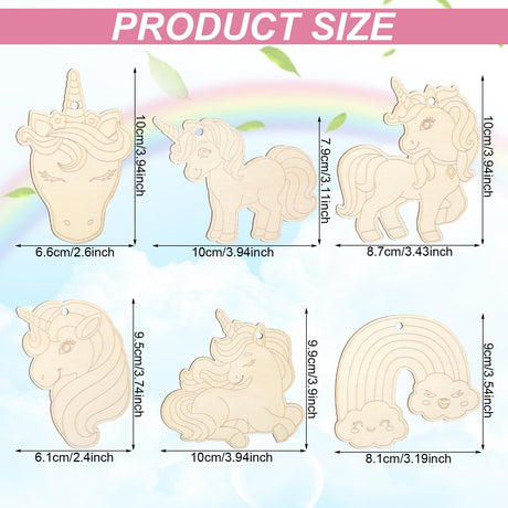 Fullhawl 36 Pack Wooden Unicorn Cutouts Crafts Unfinished Wood Unicorn Head Cutouts to Paint DIY Crafts for Hanging Ornaments Rainbow Party Decorations Gift Tags Home Craft Fullhawl