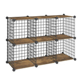 HOOBRO Cube Storage Organizer, Wire Cube Storage, 6-Cube Metal Grid Storage Shelf, Modular Cabinet, DIY Cube Bookshelf, for Living Room, Bedroom, Study, Rustic Brown and Black BF06CW01 HOOBRO