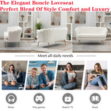 Modern Boucle Loveseat Couch,Futon Small Sofa with Gold Metal Legs ,2-Seater Upholstered Mini Sofa Couches for Small Space,Living Room Bedroom Office Dorm Studio Apartment Love Seat Couche(White) Gustonhon