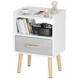 LUCKNOCK Night Stand with Drawer, Modern Nightstand, Bedside Tables, Mid Century Nightstands with Open Storage Shelf, Wood Bedside Table, Small Night Stands for Bedroom, 2-Tier Night Table, White. LUCKNOCK