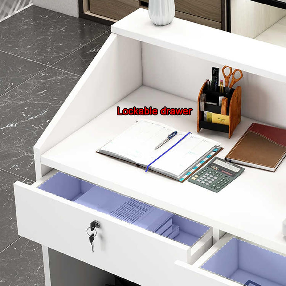 ZXCASDF Modern Reception Desk,Retail Checkout Counter Desk Receptionist Table,Front Office Desk,Front Desk with Cable Grommets，Salon Reception Desk，mostrador para negocio(B,60 * 38cm/23.6 * 15in) ZXCASDF