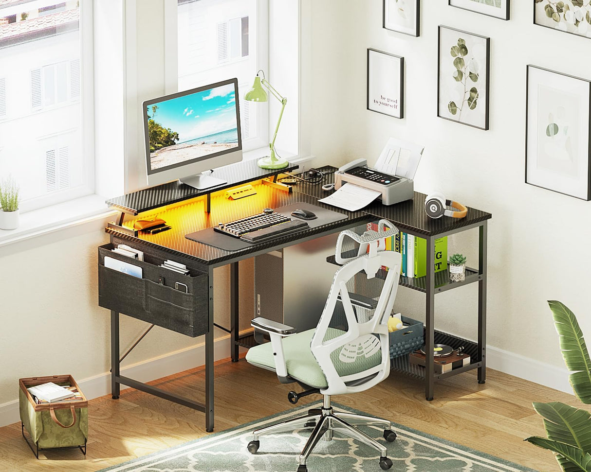 ODK 48 Inch Reversible L-Shaped Gaming Desk with USB Ports, LED Lights & Storage Solutions ODK