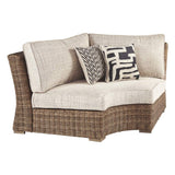 Signature Design by Ashley Beachcroft Farmhouse Outdoor Patio Wicker Curved Corner Chair, Beige Signature Design by Ashley