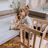 True Tot Toddler Tower - Folding Montessori Kitchen Stool for Children | Safety Rail & Non-Slip Rubber Feet | Adjustable Height | Solid Wood Construction Supports up to 100 lbs | Foldable for Storage True Growth Play - Learn - Grow