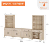 WAMPAT Entertainment Center with Bookshelves for TVs up to 75", Farmhouse Wall Unit TV Stand with 8 Doors & 4 Drawer, Media Console Table for Living Room, Bedroom & Home Theater, Beige WAMPAT