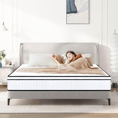 Queen Mattress,12 Inch Queen Size Mattress,Hybrid Mattress Queen In a Box,Individually Pocketed Innerspring,Fiberglass-Free Mattress,Medium Firm CertiPUR-US Certified,120 Nights Risk-Free Trial,White