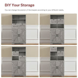 TEENFON Farmhouse Storage Cabinet with Doors & 2 Drawers, Bathroom Cabinet with Adjustable Shelf, Cupboard for Living Room, Entryway, Home Office, Gray TEENFON