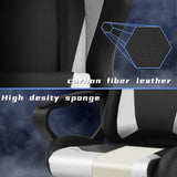 High-Back Racing Office Gaming Chair - PU Leather Reclining Computer Desk Chair with Lumbar Support and Swivel Function - Black Heavy Duty Executive Chair for Adults RROCOSIA