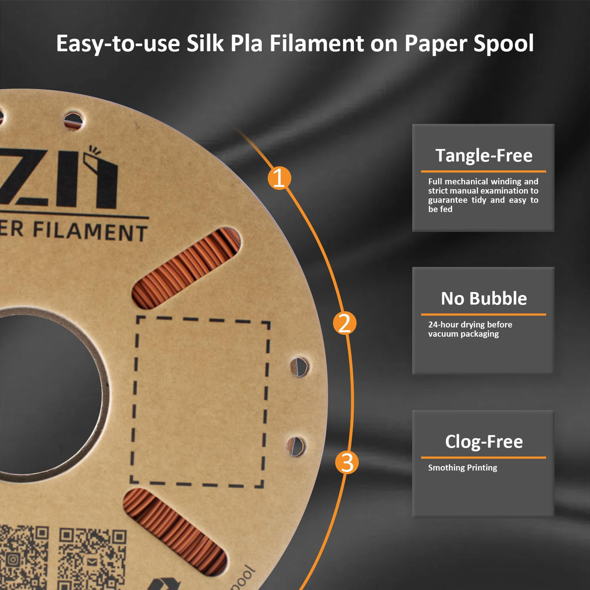 XZN Silk PLA Filament 1.75mm, Clog-Free, Metal-Like Shiny 3D Printer Filament 1kg Spool (2.2lbs), Neatly Wound, +/- 0.02mm Precision, Vacuum Packaging, Fit Most FDM Printer, Metallic Copper XZN