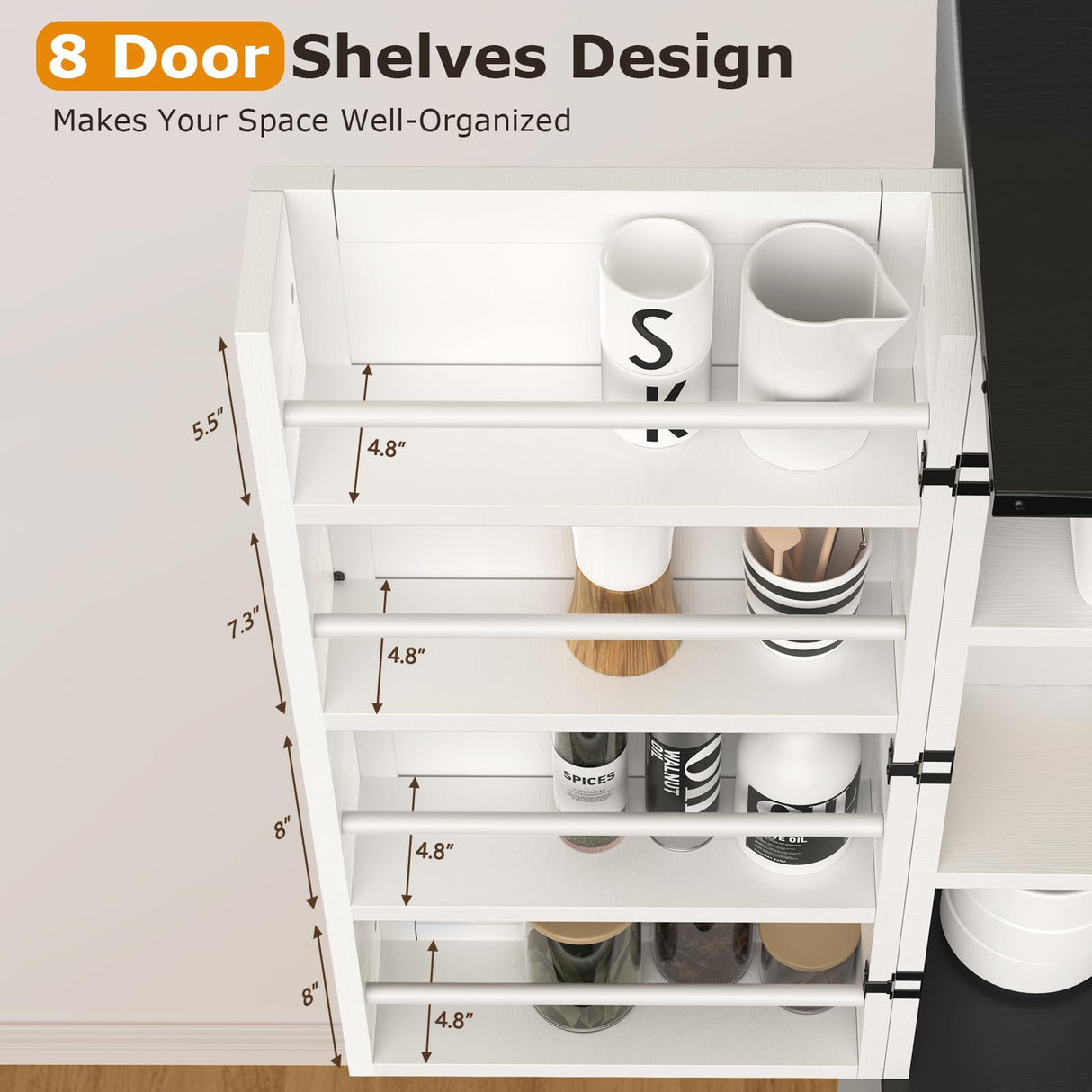 Teekyooly 72" Tall Farmhouse Kitchen Pantry Cabinet, Large Storage Cabinet with 6 Adjustable Shelves, 4 Barn Doors & Drawer for Bathroom, Dining Room, Off White Teekyooly