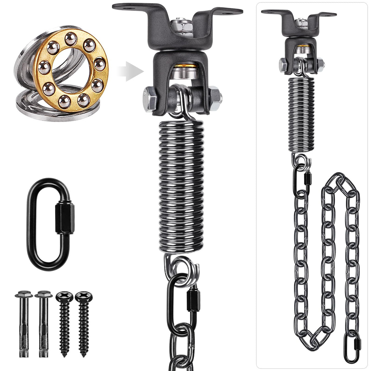 BeneLabel Hammock Chair Hanging Kit, Heavy Duty Swing Hanger with Spring and 39" Chain,Indoor Outdoor Playground Hanging Hammock Punching Bags, 360° Rotation, Black BeneLabel