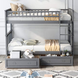 Harper & Bright Convertible Wood Twin-Over-Twin Bunk Bed with Storage Drawers and Ladder - Can Be Divided Into Two Daybeds (Grey) Harper & Bright Designs