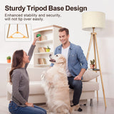 OUTON Wood Tripod Floor Lamp with Shelves, Mid Century Floor Lamp with Remote Control,4 Color Temperature, LED Modern Dimmable Standing Lamp with Beige Linen Shade for Living Room, Bedroom, Office OUTON