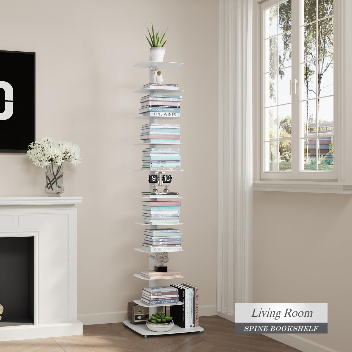 Suchtale Spine Bookshelf, Vertical Spine Book Tower, 11-Tier Metal Bookcase, Book Organizers, Book Shelves for Study, Display Book Shelf Storage Rack for Living Room, DIY Book Case for Decor, White Suchtale