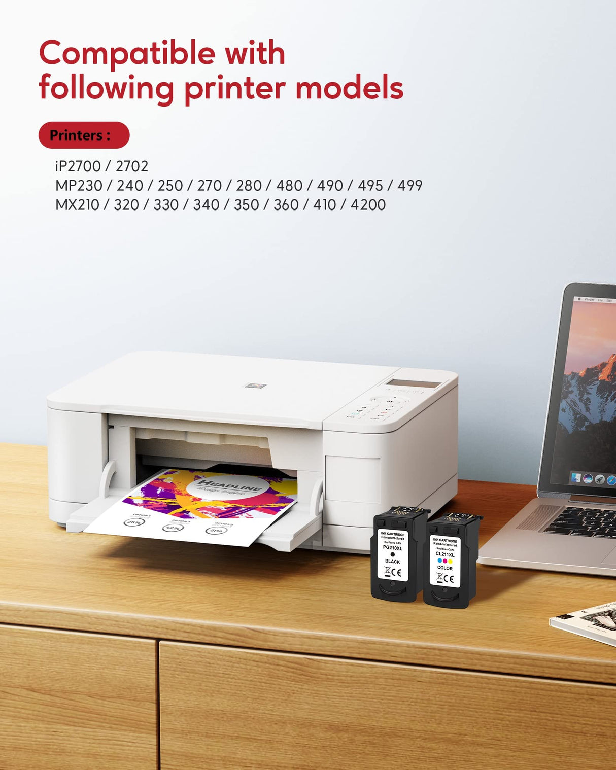 PG-210XL/CL-211XL Ink Cartridges Compatible Replacement for Canon 210 211, 210XL 211XL Ink Combo Pack Use to Canon MP495 MP280 MP490 MP480 MP270 MP240 MX420 MX410 MX350 (2 Pack) Axlio