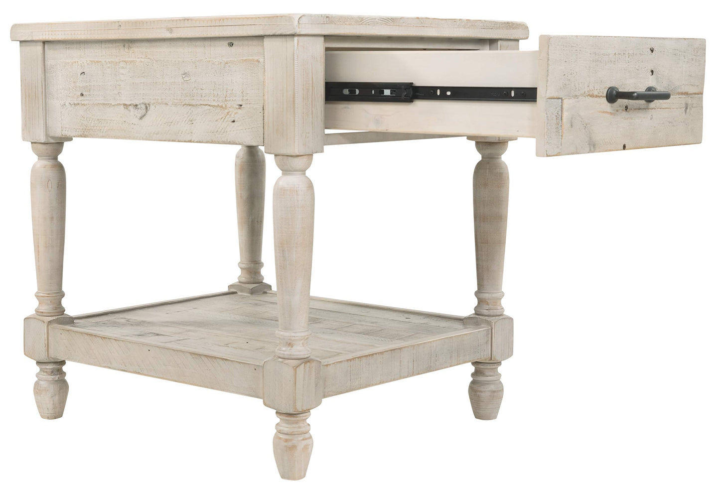 Signature Design by Ashley Shawnalore Farmhouse Solid Pine Wood End Table, Weatherworn White Finish - WoodArtSupply