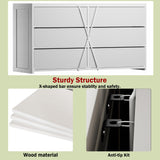 OURPIC Dresser for Bedroom with 6 Drawers, 51 Inch White Dressers TV Stand for 50, 55, 60 Inch TV, Wood Top and Side, Fabric Drawers, Storage, Dresser for Closet, Living Room, Hallway, Entryway OURPIC