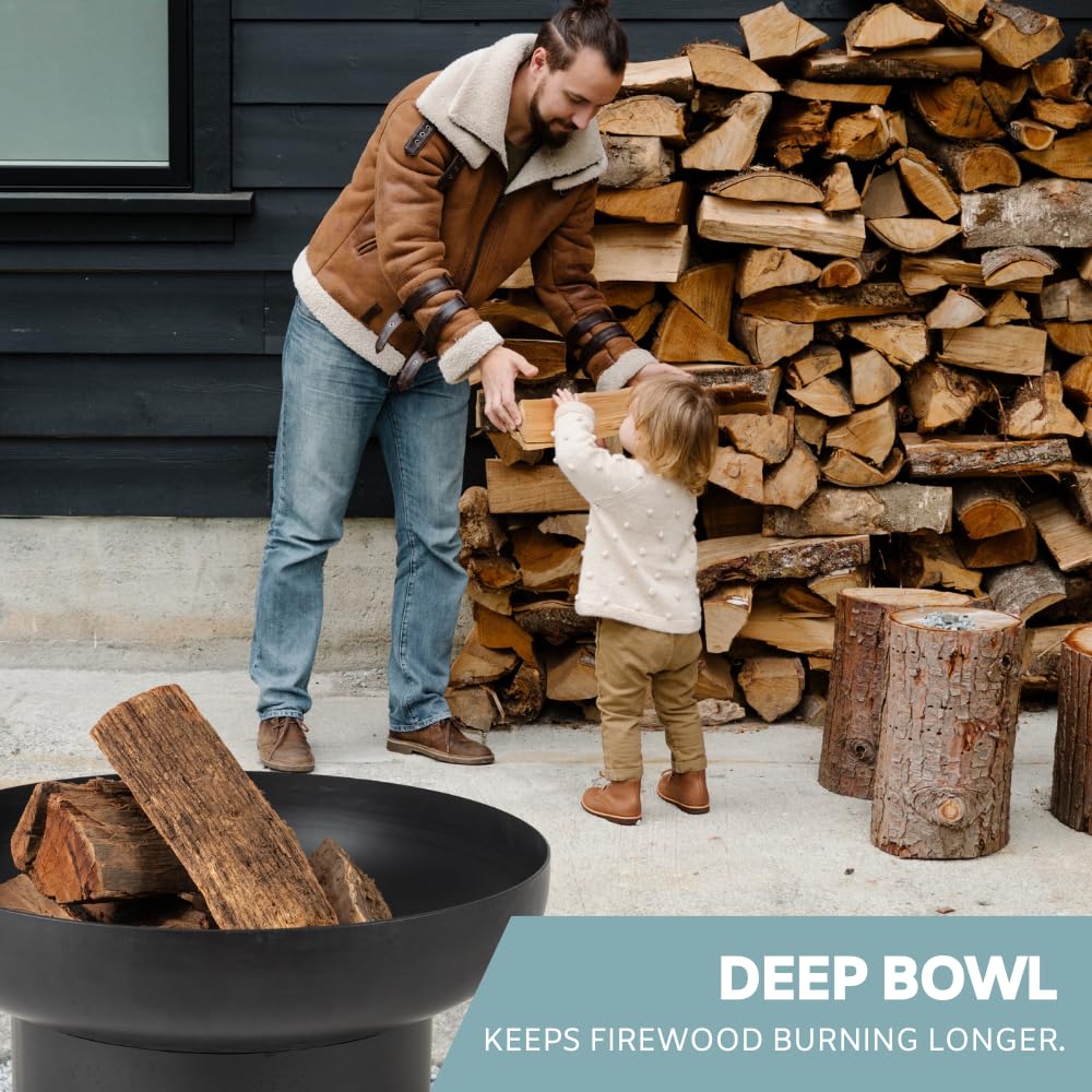 DENKOE Cast Iron Fire Pit Table with Lid, Extra Thick and Heavy Duty Fire Bowl, Deep Round Firepit for Outdoor Bonfire Gatherings, Wood Burning Firepits for Outside Patio, Modern Outdoor Fire Pits DENKOE