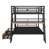 Flieks Bunk Bed, Full Over Full Metal Bunk Bed Frame with Built-in Desk, Light, 2 Drawers, Safety Guard Rails and Ladder, Heavy-Duty Steel Frame Bunk Bed for Kids Teens Adults (Black) Flieks