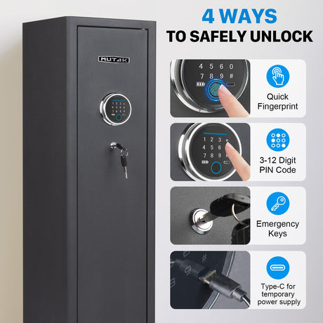 Mutak 4-5 Biometric Gun Safe for Rifle and Pistols, Long Gun Safe for Rifle Shotgun for Home, Quick Access 4-5 Gun Storage Cabinet with Handgun Pouch, Silent Mode (No Assembly Required) Mutak