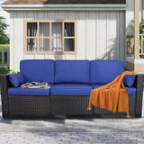 HISUKOY Outdoor Couch Wicker Patio Sofa, 3-Seat Sofa Patio Furniture Couch Outdoor Patio Sofa Seating Furniture for Garden,Backyard,Porch, Black-Blue HISUKOY