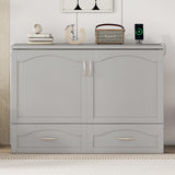 Harper & Bright Designs Full Size Murphy Bed Cabinet Wall Bed Chest with Storage Drawer,USB,Charging Station, Wood Murphy Bed Frame for Home Office or Small Room-Gray Harper & Bright Designs