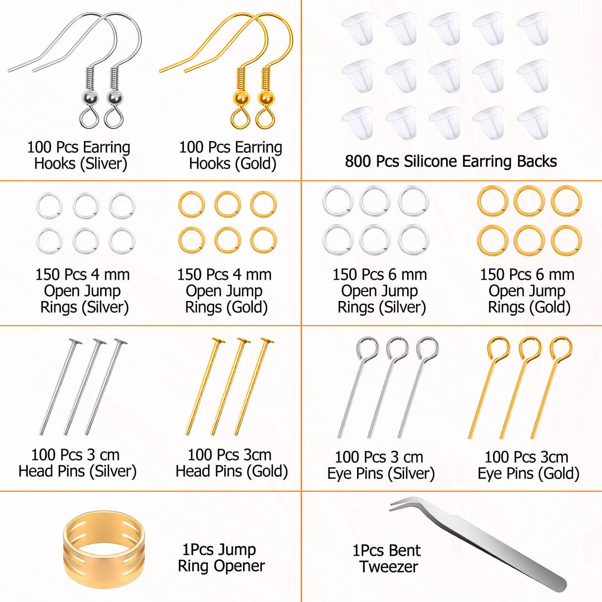 Hypoallergenic Earring Making Kit, modacraft 2000Pcs Earring Making Supplies Kit with Hypoallergenic Hooks, Earring Findings, Backs, Pins Jump Rings for Jewelry Making Supplies Modacraft