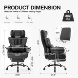 Gzagdecr Big and Tall Office Chair 400lbs,PU Leather High Back Gaming Chair with Foot Rest, Reclining Chair Executive Ergonomic Office Chair Lumbar Support Computer Chair Adjustable Armrests (Black) Gzagdecr