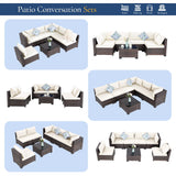 FHFO 7 Piece Outdoor Wicker Patio Furniture Set, Rattan Sectional Sofa Couch, Patio Conversation Set with Cushion & Coffee Table, for Backyard Poolside Porch Garden, Brown-Beige FHFO