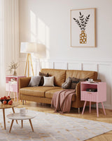 JOONEE Nightstand,Modern Bedside Table with Storage Drawer and Open Wood Shelf, for Living Room, Bedroom and Small Spaces, Accent Night Stand with Solid Wood Legs, Easy Assembly,Classic Pink JOONEE